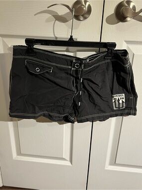 Diesel Black Swim Trunks with White Stitching
